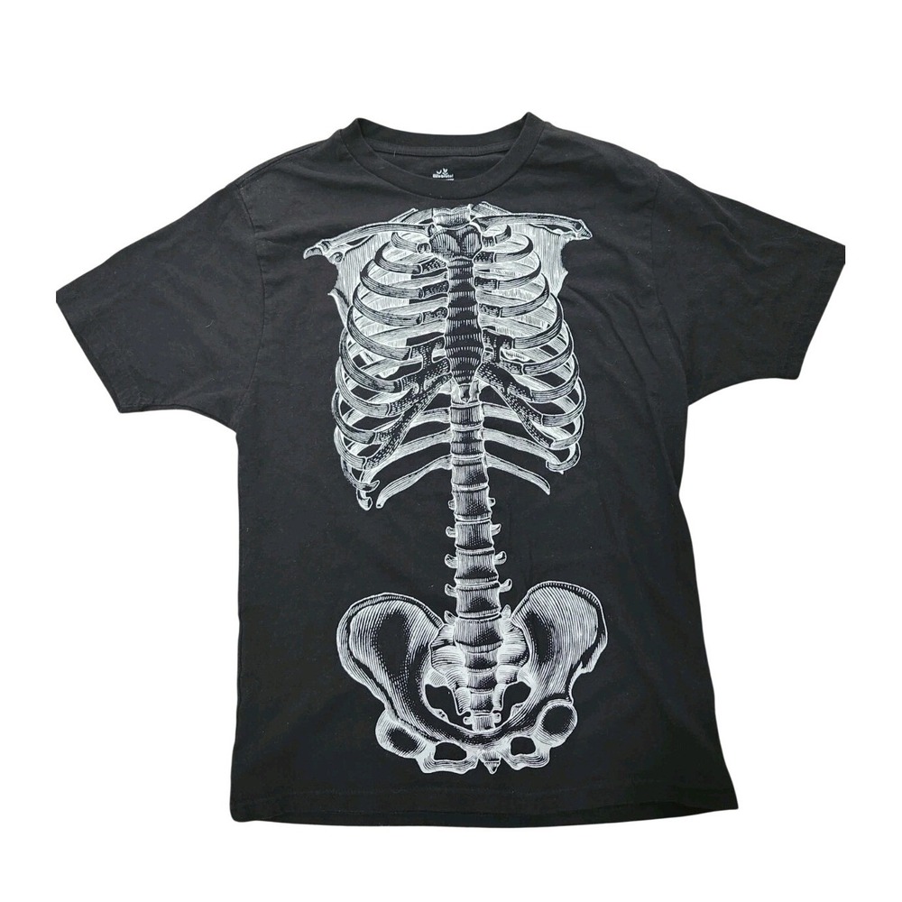 Men's Small Bones Torso Skeleton Black White Streetwear Goth Halloween Punk Rock